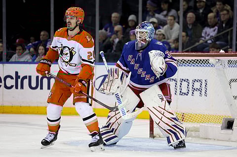 Anaheim Ducks and New York Rangers players in action