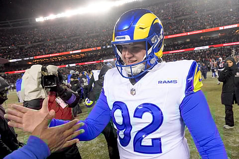 Harrison Mevis of Los Angeles Rams celebrates