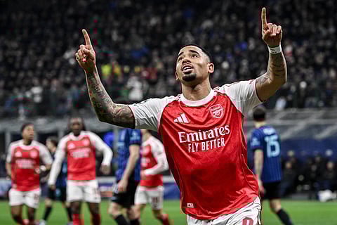 Gabriel Jesus celebrates his goal against Inter Milan