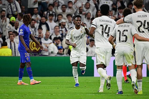 Vinicius Jr celebrates his goal against AS Monaco