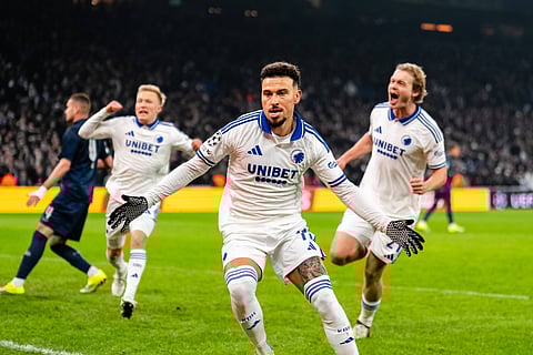 Jordan Larsson celebrates after scoring from the penalty spot