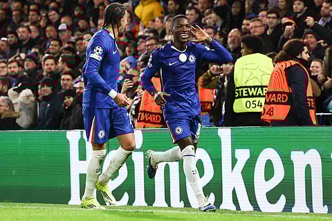 Moises Caicedo celebrates his goal against Pafos