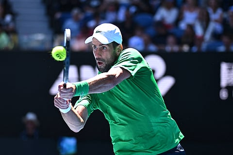Novak Djokovic in action against Francesco Maestrelli