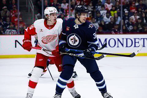 Detroit Red Wings and Winnipeg Jets players in action