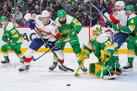 Florida Panthers and Minnesota Wild players in action
