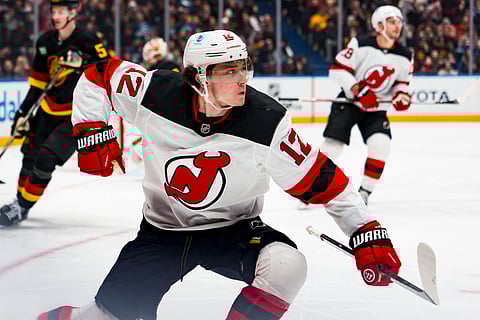 Cody Glass celebrates his goal against Vancouver Canucks