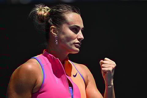 Aryna Sabalenka in action against Victoria Mboko