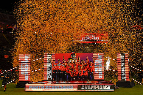 Perth Scorchers with the BBL trophy