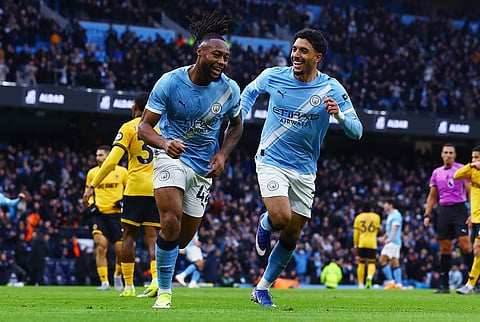 Antoine Semenyo celebrates his goal against Wolverhampton Wanderers