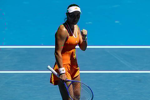 Jessica Pegula celebrates her win against Madison Keys