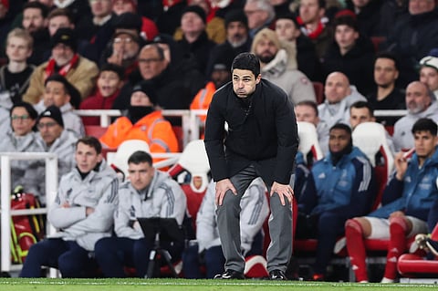 Mikel Arteta on the touchline against Manchester United
