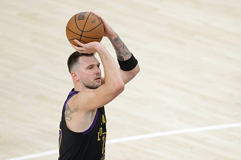 Luka Doncic of Los Angeles Lakers shoots the ball