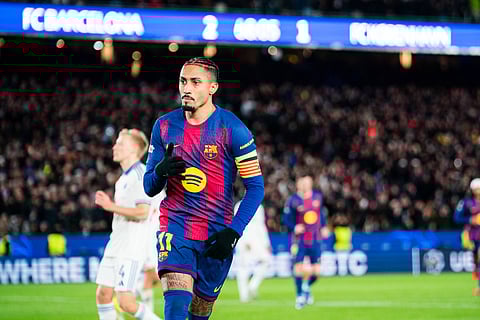 Raphina celebrates his goal against FC Copenhagen