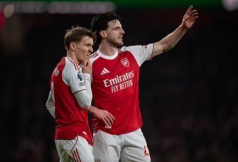 Martin Ødegaard and Declan Rice of Arsenal