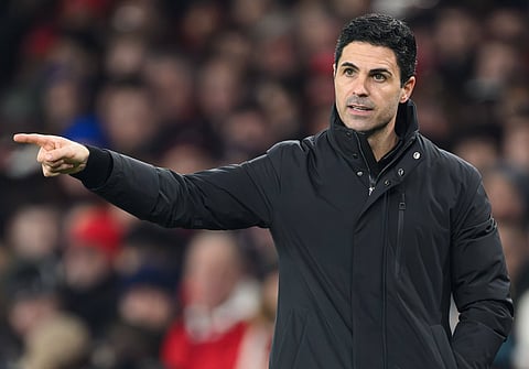 Mikel Arteta instructs his players during the midweek Champions League game