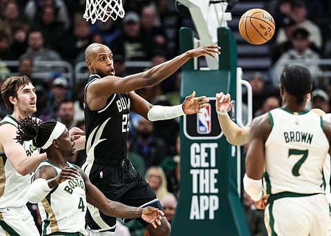 Boston Celtics and Milwaukee Bucks players in action