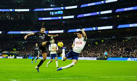 Dominic Solanke scores with a scorpion kick against Manchester City