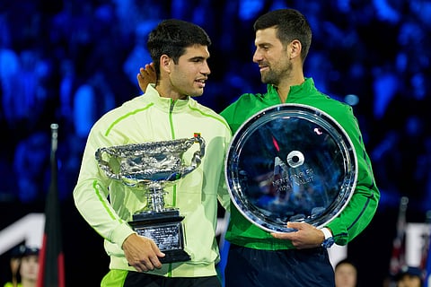 Novak Djokovic congratulates Carlos Alcaraz on his championship win