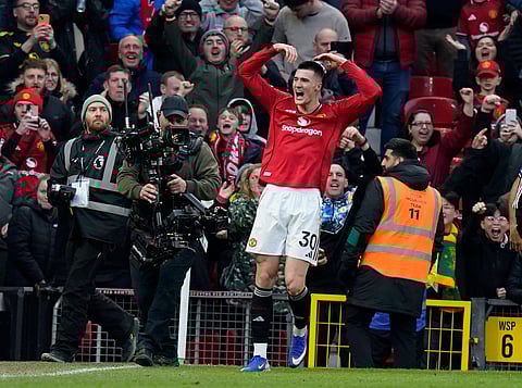 Benjamin Sesko celebrates after scoring the winning goal for Manchester United