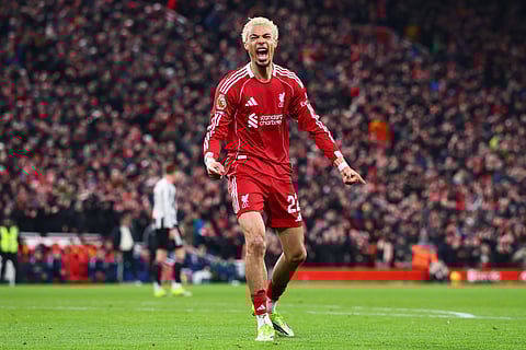 Hugo Ekitike celebrates his goal against Newcastle United