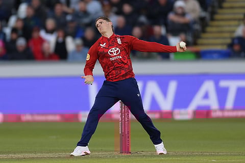 Jacob Bethell in bowling action