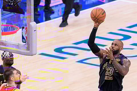 LeBron James puts up a shot