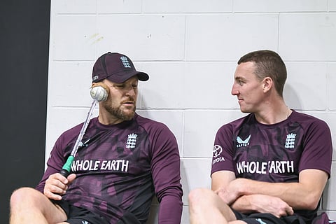 Brendon McCullum talks to Harry Brook