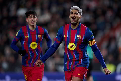 Ronald Araujo celebrates his goal against Albacete