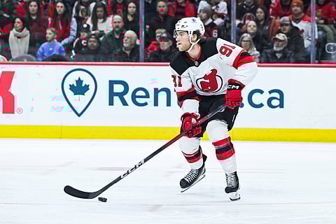 New Jersey Devils center Dawson Mercer in action