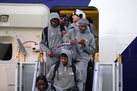 Seattle Seahawks players arrive prior to Super Bowl