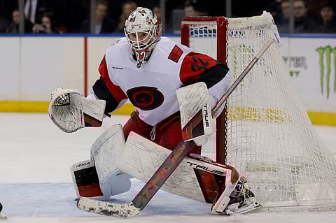 Goaltender Brandon Bussi in action against New York Rangers