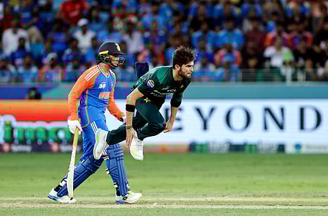 Shaheen Afridi bowls a delivery against India during Asia Cup