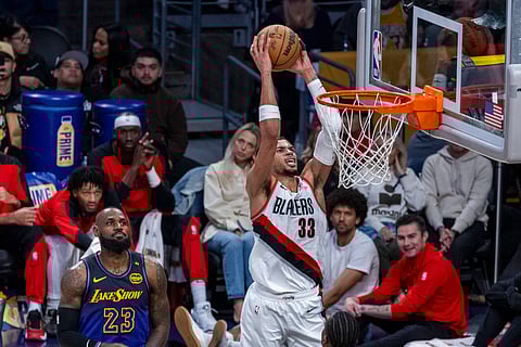 Toumani Camara of Portland Trail Blazers attempts a dunk
