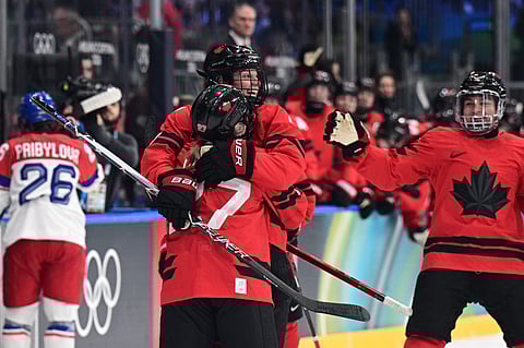 Team Canada celebrate goal against Czech Republic