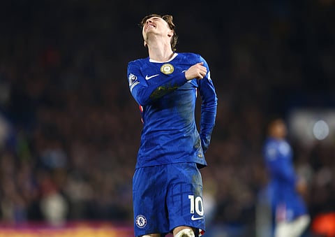 Cole Palmer shows his frustration following a missed chance against Leeds United