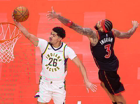 Ben Sheppard of Indiana Pacers goes for a layup