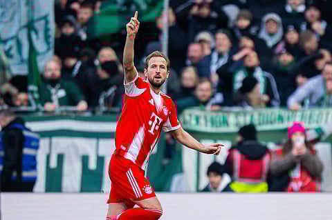 Harry Kane celebrates his goal against Werder Bremen