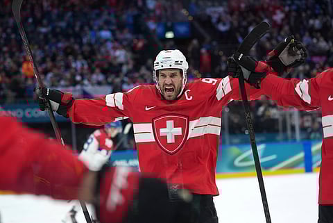Roman Josi of Switzerland celebrates goal against Czech Republic