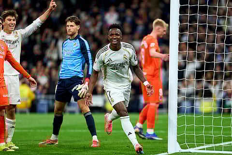 Vinicius Jr celebrates his goal against Real Sociedad
