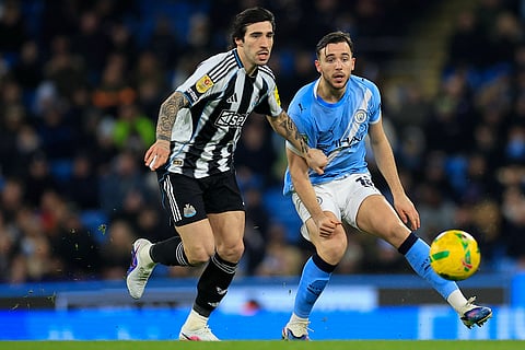 Nico Gonzalez Manchester City and Newcastle United's Sandro Tonali