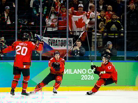 Team Canada celebrating scoring a goal against Czech Republic