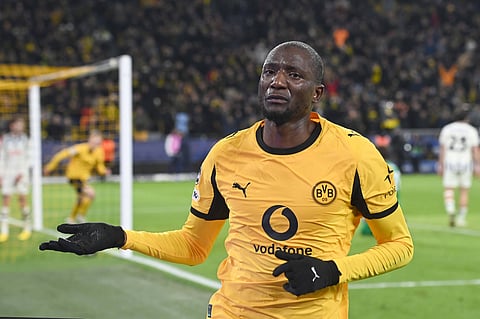 Serhou Guirassy celebrates his goal against Atalanta BC