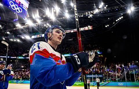 Adam Ruzicka of Slovakia applauds the fans after win over Germany