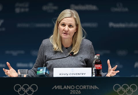 Kirsty Coventry speaks during a press conference