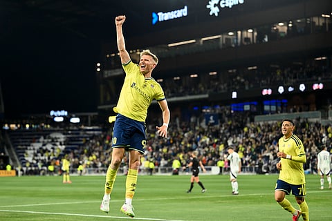 Sam Surridge celebrates his goal against New England Revolution
