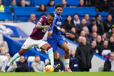 Wesley Fofana battling for the ball with Burnley's Jaidon Anthony