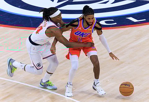 Isaiah Joe of Oklahoma City Thunder receives the ball