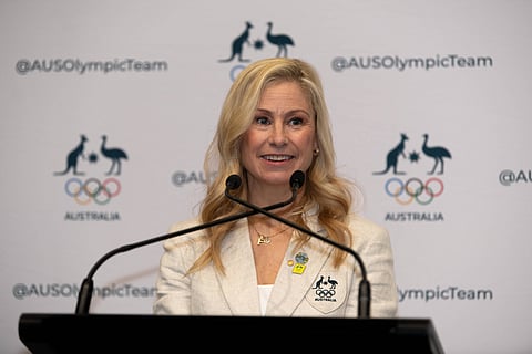 Alisa Camplin speaks to the media