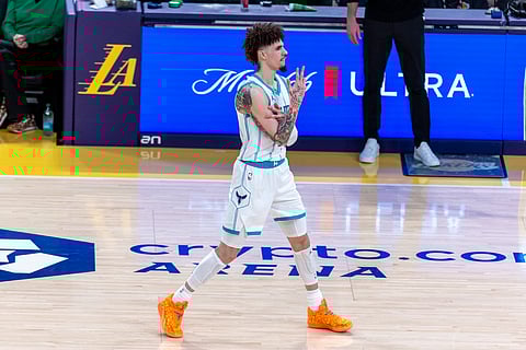 LaMelo Ball of Charlotte Hornets celebrate