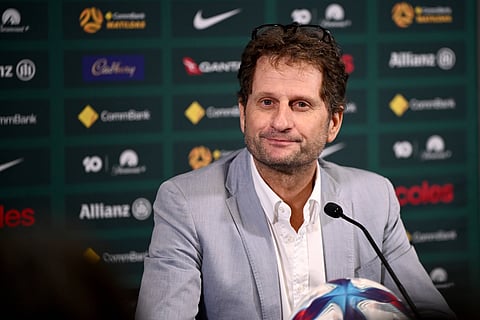 Australia head coach Joe Montemurro addresses the media